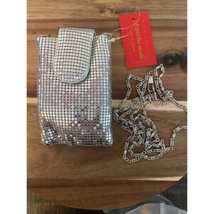 Vintage Silver Mesh Cigarette Case Pouch Magnetic Close W/Chain Coin Glasses New